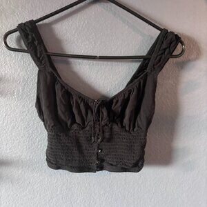 Black Smocked Cropped Cami Tank Top